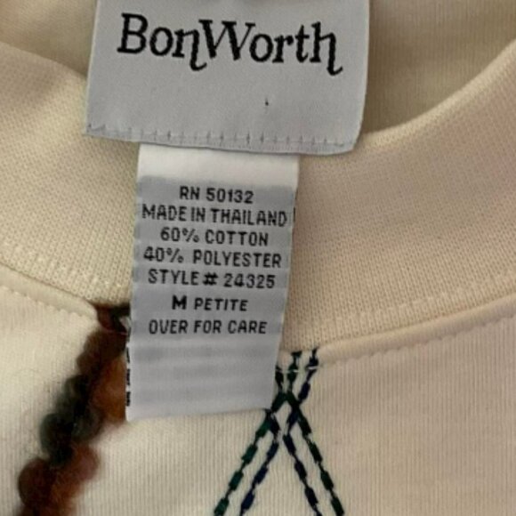 Nwot Bon Worth Embroidered Grandma Sweater Cream and Brown Size M - Picture 5 of 5